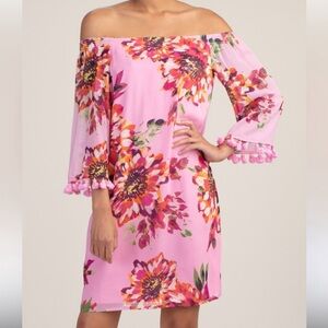 TRINA TURK AMARIS DESERT BLOOM  FLORAL SILK RESORT WEDDING  BRUNCH DRESS MEDIUM